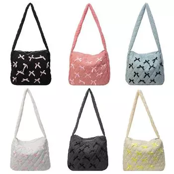 Сумки через плечо для женщин, дизайнерские сумки на ремне с галстуком-бабочкой, повседневные нейлоновые сумки, стеганые сумки большой вместимости, женские сумки-шоппер чёрный