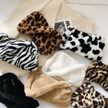 Сумки через плечо для женщин и девочек, плюшевая сумка с рисунком животных, сумка через плечо на осень и зиму с верхней ручкой 7