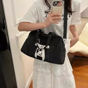 Сумки через плечо для женщин, нейлоновые, большой емкости, с нитками, бантом, молнией, женские сумки через плечо