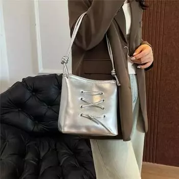 Сумки через плечо для женщин, новые модные сумки из искусственной кожи с бантом, женские, большой емкости, для поездок на работу, однотонные, французские сумки под мышками