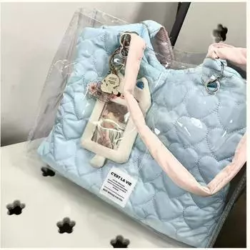 Сумки через плечо Harajuku Blue, женские, прозрачные, большой емкости, повседневная сумка-тоут, женская, милая, холщовая, эстетичная сумка-мессенджер