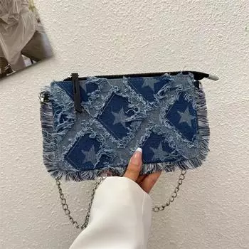 Сумки через плечо из денима в сетку для женщин, модные сумки на цепочке для мобильного телефона, дорожные сумки для отпуска через плечо