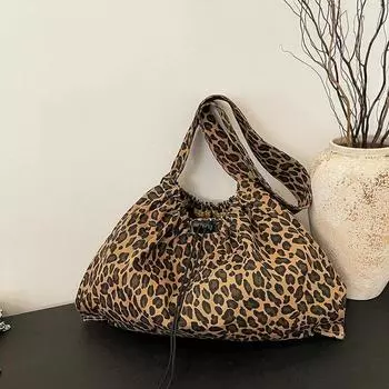 Сумки через плечо из хлопкового материала с леопардовым принтом, высококачественная, большая вместимость, повседневная сумка, мягкая, универсальная, популярная сумка через плечо