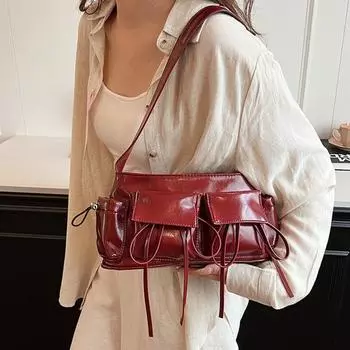 Сумки через плечо из искусственной кожи с двойными карманами для женщин 2024 года, новая модная тенденция, женская сумка через плечо, серебряные сумки бежевый