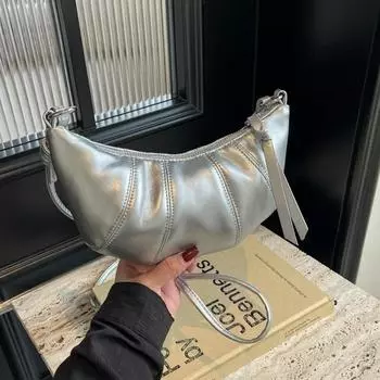 Сумки через плечо из искусственной кожи в форме рога, простые, универсальные, на молнии, супер крутые, изысканные, полумесяц, женские сумки через плечо, модный новый стиль белый