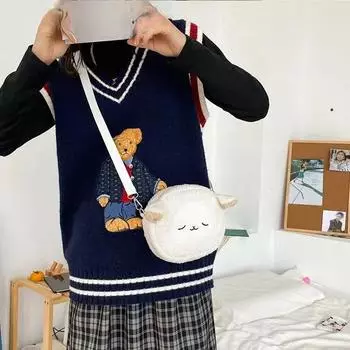 Сумки через плечо из мультяшного меха, осенне-зимняя мода для студентов, теплые мягкие плюшевые сумки на плечо, сумка-кошелек для телефона чёрный