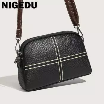 Сумки через плечо из натуральной кожи для женщин, дорожная сумка, модная сумка на плечо, женские сумки-мессенджеры из коровьей кожи, кошелек для телефона для девочек 21X15X6CM чёрный