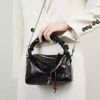 Сумки через плечо из натуральной кожи с небольшой цепочкой для женщин, модные дизайнерские сумки с рюшами и ручками