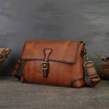 Сумки через плечо из натуральной кожи для мужчин и женщин, сумка-мессенджер в винтажном стиле, портфель 32cm*22cm*7cm коричневый