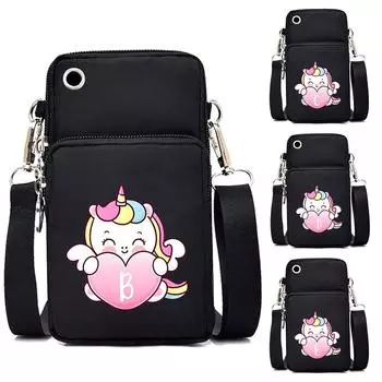 Сумки через плечо из нейлона для женщин, сумки для мобильных телефонов, симпатичные сумки с рисунком единорога, сумка-мессенджер с буквами алфавита для подростков