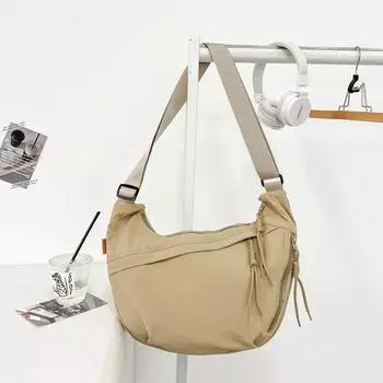 Сумки через плечо из нейлона с молнией, однотонные, для женщин, повседневные, большой емкости, модные сумки через плечо чёрный