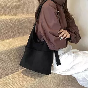 Сумки через плечо из нейлона с застежкой-застежкой на нитке большой емкости, молодежные сумки для женщин, простые ретро-сумки для женщин через плечо чёрный