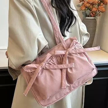 Сумки через плечо из нейлоновой ткани для женщин с бантом, множеством карманов, большой вместимостью, сумка-подушка чёрный