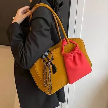 Сумки через плечо из нубука, женская сумка-тоут для женщин 2024 года, новый тренд зимы 2020 года, корейский модный дизайн сумок и кошельков коричневый