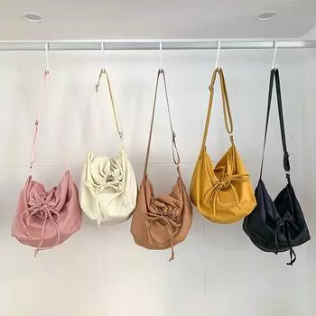 Сумки через плечо из однотонного нейлона для женщин, простые, модные, с завязками, большой емкости, сумки через плечо, новые