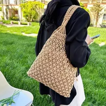 Сумки через плечо из однотонной ткани ручной работы из ажурной сетки, летние высококачественные минималистичные универсальные сумки для отпуска для женщин