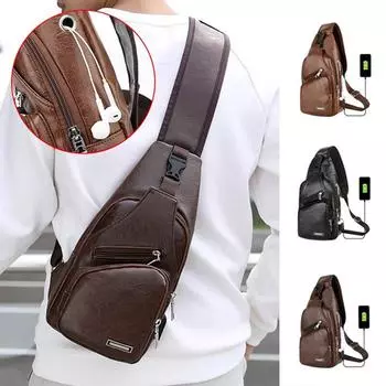 Сумки через плечо, мужские модные сумки на ремне из искусственной кожи, повседневные сумки на слинге, нагрудные рюкзаки для путешествий, походов, школы с USB-портом для зарядки