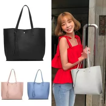 Сумки через плечо с бахромой Простые модные женские сумки из искусственной кожи большой емкости Сумки розовый