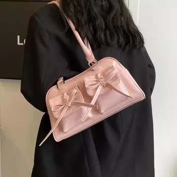 Сумки через плечо с бантом, однотонная сумка под мышкой, винтажная сумка через подмышку для девушек и женщин, модная кожаная сумка-тоут розовый