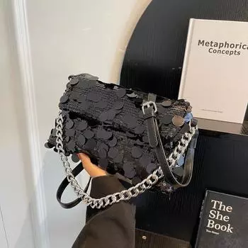 Сумки через плечо с блестками, женская модная сумка из искусственной крокодиловой кожи, сумка через плечо с блестками, регулируемый ремень, повседневная сумочка в стиле ретро чёрный