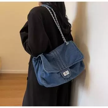 Сумки через плечо с карманом-клапаном и внутренним отделением, повседневные мягкие, 2024, горячая распродажа, женские сумки из джинсовой ткани на молнии синий