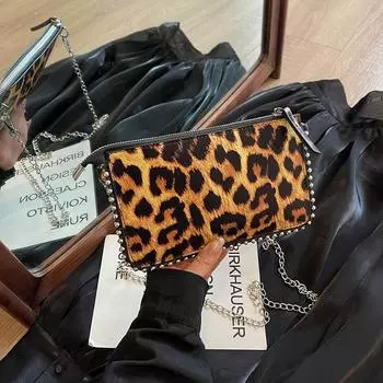Сумки через плечо с леопардовым принтом для женщин, модная сумка-мессенджер на цепочке для телефона и мобильного телефона, одна основная женская сумка