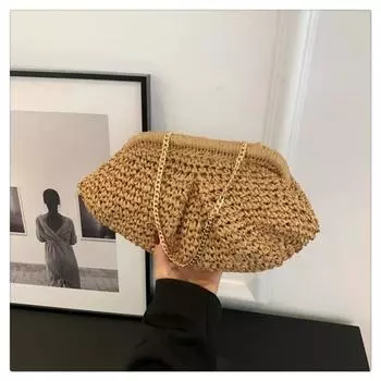 Сумки через плечо с соломенной цепочкой, новые однотонные простые модные сумки через плечо, универсальные модные молодежные женские сумки