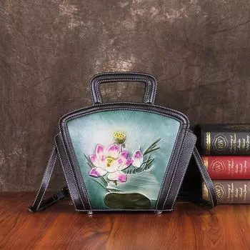 Сумки через плечо с тиснением лотоса для женщин, винтажные дизайнерские сумки из натуральной кожи, женская сумка через плечо, кошелек 28cm*10cm*21.5cm чёрный