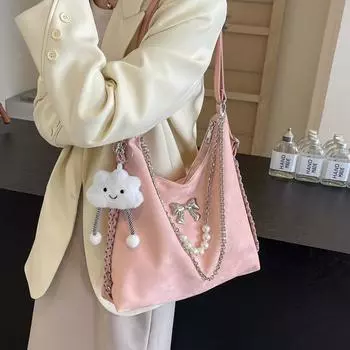 Сумки через плечо, высококачественные сумки-тоуты на молнии для женщин, новые модные, большой емкости, для поездок на работу, универсальный рюкзак с цепочкой и бантом