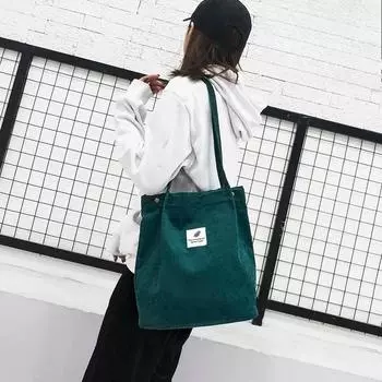 Сумки через плечо женские новые вельветовые холщовые сумки для девочек, органайзеры для вечеринок с пуговицами, модная сумка для покупок на открытом воздухе и отдыха 32x12x28cm чёрный