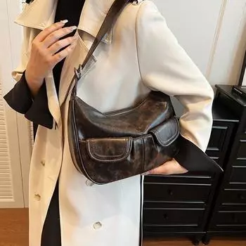 Сумки через плечо женские однотонные универсальные простые многофункциональные сумки большой емкости сумки подмышками для женщин кошелек хобо 31x9x20.5cm бронзовый