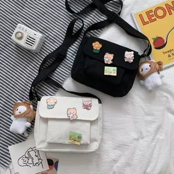 Сумки через плечо, женские парусиновые сумки с клапаном, Kawaii Harajuku, универсальные студенческие повседневные женские сумки, корейские Ulzzang, повседневная шикарная мода