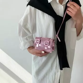 Сумки через плечо женские с пряжкой декоративная сумка-клатч минималистичная сумка через плечо с цепочкой клатч однотонный серебряный