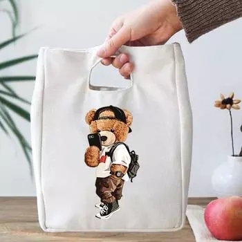 Сумки для ланча с принтом плюшевого мишки для женщин и мужчин, переносные изолированные сумки-шопперы, графика для селфи, термопродукты, экологически чистые сумки для ланча для детей чёрный