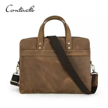 Сумки для ноутбуков CONTACT S из натуральной кожи для мужчин, сумки через плечо, сумки-тоут, компьютерные сумки, чехол для ноутбука 14,2 дюйма кофейный