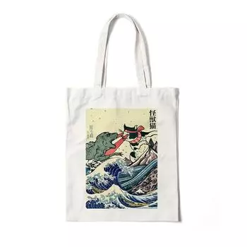 Сумки для покупок The Great Wave Of Kanagawa Tote Bags для девочек Free Shopper Эстетические плечевые сумки Harajuku для покупок Леди Холщовые сумки 24*26cm