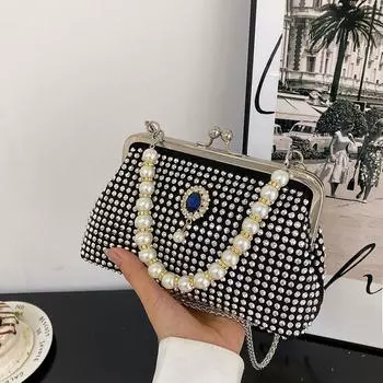 Сумки для женщин, дизайнерские роскошные вечерние клатчи со стразами и бриллиантами, сумка через плечо с цепочкой и блестящей жемчужиной, вечерние сумочки 22X15X4cm