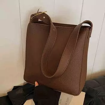 Сумки для женщин, корейская мода, большая вместительная сумка-тоут, новая осенне-зимняя сумка через плечо с широким плечом, повседневная простая сумка-ведро