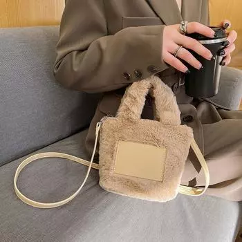 Сумки для женщин на осень и зиму, модная плюшевая сумка-ведро, высококачественная текстура, портативная наклонная сумка через плечо хаки