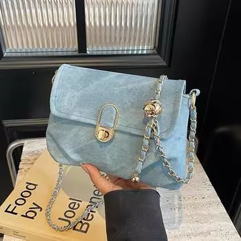 Сумки для женщин, новинка 2024 года, модные, популярные, элитные, нишевые, супер популярные, сумка через плечо на одно плечо, сумка на цепочке синий