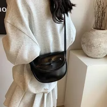 Сумки для женщин Простая универсальная сумка через плечо с бантом из мягкой текстурированной кожи Однотонные сумки осень Новинка
