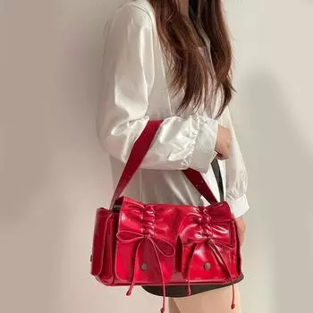 Сумки для женщин Роскошные дизайнерские сумки и кошельки Ретро состаренная искусственная кожа заклепки бант подмышки плиссированная сумка через плечо