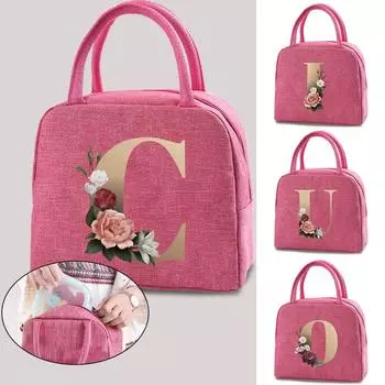 Сумки-холодильники, портативные сумки-холодильники на молнии с золотыми инициалами и буквенным принтом, сумки для обеда для женщин, удобный ланч-бокс, сумки для хранения еды