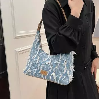 Сумки из денима с рваными краями для женщин, новые универсальные сумки через плечо с цепочкой, модная сумка на одно плечо под мышкой