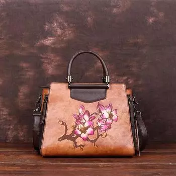 Сумки из натуральной кожи с цветочным узором, винтажные роскошные дизайнерские сумки на плечо для женщин, вечерняя сумка через плечо, кошелек GZW 30*13*24cm красный