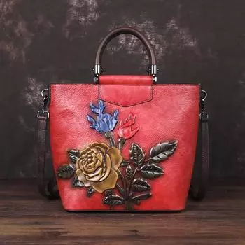 Сумки из натуральной кожи с тиснением, женские сумки на плечо с цветами, женская сумка через плечо, вечерние сумки, кошелек 26cm*12.5cm*27cm красный