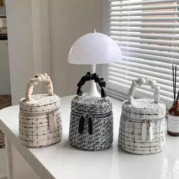 Сумки из шерстяной ткани с цепочкой, элегантные модные сумки-ведра на одно плечо, осенняя новая женская сумка через плечо для вечеринок Mini(Max Length<20cm)