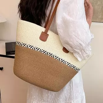 Сумки из соломы для женщин Ins Style New Style Beach and Seaside Outdoor Vacation Большая вместительная сумка через плечо