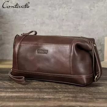 Сумки-клатчи CONTACT S из натуральной кожи для мужчин, высококачественные сумки-тоут на молнии, мужские кошельки, дорожные сумки, карман для телефона кофейный