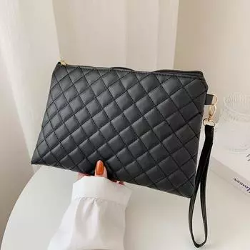 Сумки-конверты с ромбовидной решеткой и вышивкой, женский клатч из искусственной кожи, женские повседневные сумки, вечерняя сумка-тоут чёрный